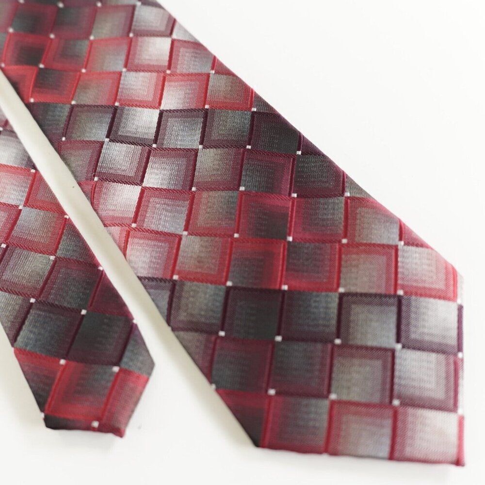 Pierre Cardin Red Check Long Skinny Polyester Woven Tie